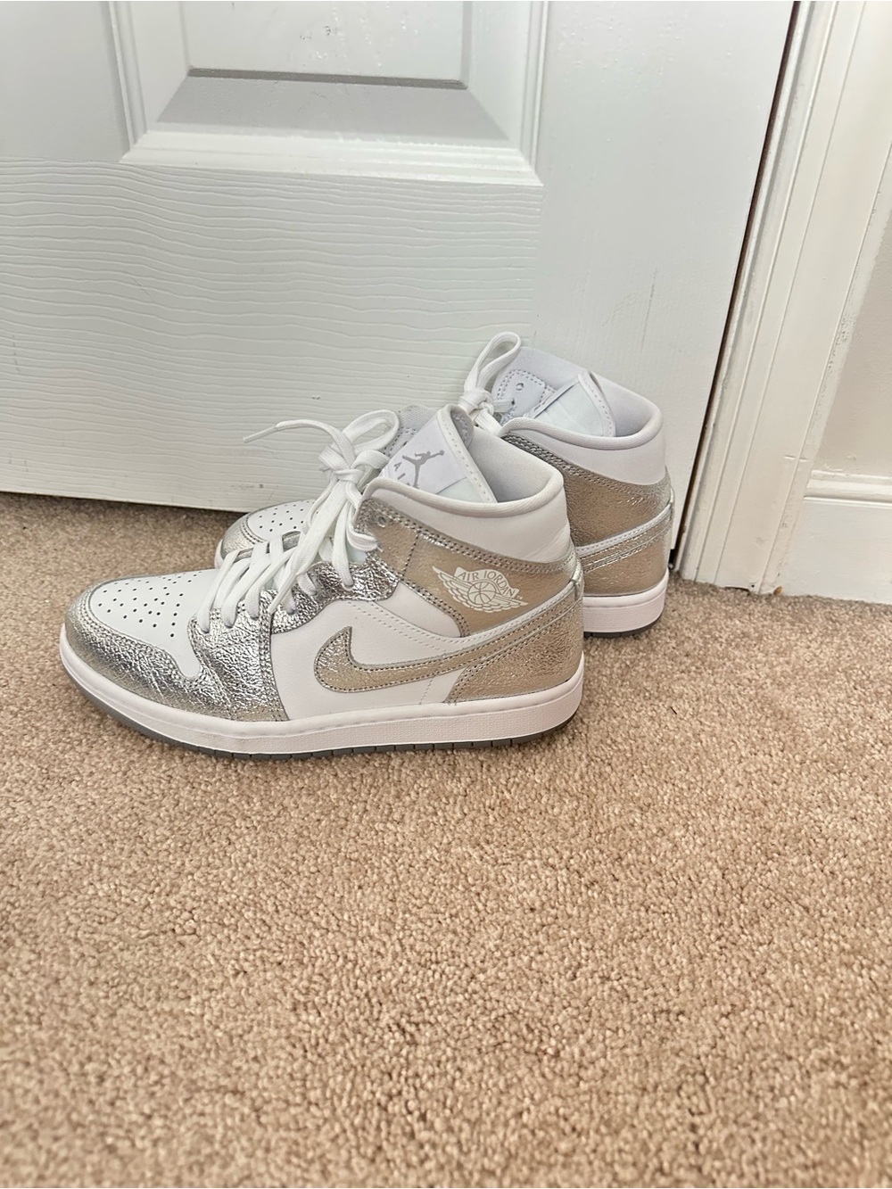 Jordan High-Top Sneakers in White and Silver - Picture 3 of 8